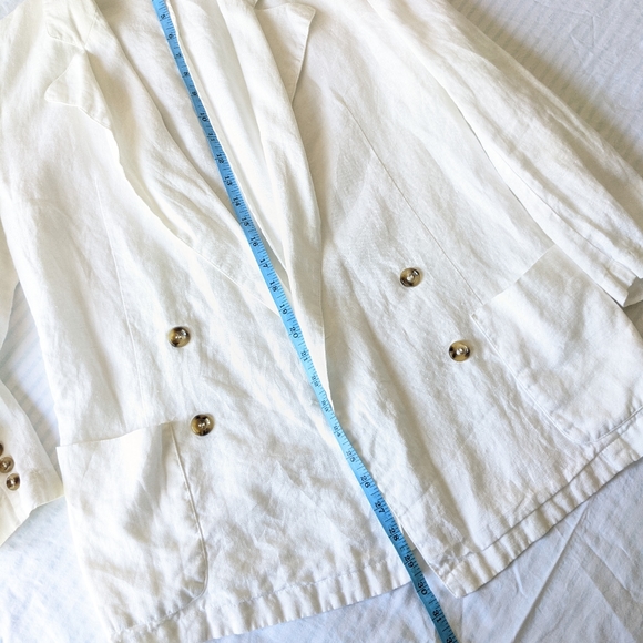 BENETTON White Linen Double Breasted Blazer - Picture 9 of 12